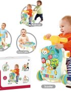 MalPlay Antepremergator multifunctional 4 in 1 Premergator Masuta de activitati si Trotineta cu pian si sunete vesele Blue Monkey