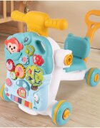MalPlay Antepremergator multifunctional 4 in 1 Premergator Masuta de activitati si Trotineta cu pian si sunete vesele Blue Monkey