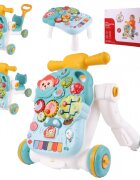 MalPlay Antepremergator multifunctional 4 in 1 Premergator Masuta de activitati si Trotineta cu pian si sunete vesele Blue Monkey