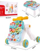 MalPlay Antepremergator multifunctional 4 in 1 Premergator Masuta de activitati si Trotineta cu pian si sunete vesele Blue Monkey