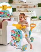 MalPlay Antepremergator multifunctional 4 in 1 Premergator Masuta de activitati si Trotineta cu pian si sunete vesele Blue Monkey