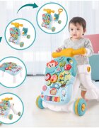 MalPlay Antepremergator multifunctional 4 in 1 Premergator Masuta de activitati si Trotineta cu pian si sunete vesele Blue Monkey