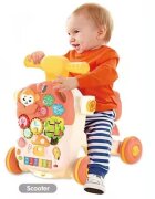MalPlay Antepremergator multifunctional 4 in 1 Premergator Masuta de activitati si Trotineta cu pian si sunete vesele Red Monkey