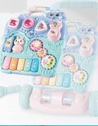 MalPlay Antepremergator pentru copii cu panou educational detasabil dimensiune 47 x 42 x 45 cm Pink-Blue Bunny