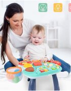 MalPlay Antepremergator transformabil in masuta de activitati 2 in 1 cu Pian angrenaje rotative cos de baschet si 3 bilute incluse 46 x 44 x 47 cm