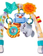 MalPlay Arcada cu jucarii suspendate pentru carucior copii Blue Owl culori intense sunete si texturi variate dimensiune 53 x 33 x 5 cm