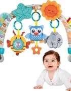 MalPlay Arcada cu jucarii suspendate pentru carucior copii Blue Owl culori intense sunete si texturi variate dimensiune 53 x 33 x 5 cm
