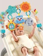 MalPlay Arcada cu jucarii suspendate pentru carucior copii Blue Owl culori intense sunete si texturi variate dimensiune 53 x 33 x 5 cm