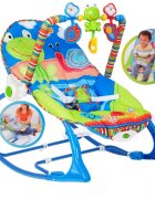 MalPlay Balansoar multifunctional cu Muzica Vibratii bara detasabila cu 3 jucarii suspendate Scaunel rabatabil in 2 pozitii Husa detasabila Blue