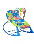 MalPlay Balansoar multifunctional cu Muzica Vibratii bara detasabila cu 3 jucarii suspendate Scaunel rabatabil in 2 pozitii Husa detasabila Blue