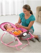 MalPlay Balansoar multifunctional cu Muzica Vibratii bara detasabila cu 3 jucarii suspendate Scaunel rabatabil in 2 pozitii Husa detasabila Pink
