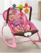 MalPlay Balansoar multifunctional cu Muzica Vibratii bara detasabila cu 3 jucarii suspendate Scaunel rabatabil in 2 pozitii Husa detasabila Pink