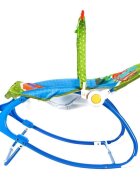 MalPlay Balansoar multifunctional pentru copii Blue Elephant pliabil cu vibratii spatar reglabil in 2 trepte si bara de jucarii detasabila