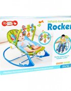MalPlay Balansoar multifunctional pentru copii Blue Elephant pliabil cu vibratii spatar reglabil in 2 trepte si bara de jucarii detasabila