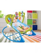 MalPlay Balansoar multifunctional pentru copii Blue Elephant pliabil cu vibratii spatar reglabil in 2 trepte si bara de jucarii detasabila