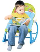 MalPlay Balansoar multifunctional pentru copii Blue Elephant pliabil cu vibratii spatar reglabil in 2 trepte si bara de jucarii detasabila