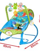 MalPlay Balansoar multifunctional pentru copii Blue Elephant pliabil cu vibratii spatar reglabil in 2 trepte si bara de jucarii detasabila