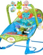 MalPlay Balansoar multifunctional pentru copii Blue Elephant pliabil cu vibratii spatar reglabil in 2 trepte si bara de jucarii detasabila