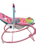 MalPlay Balansoar multifunctional pliabil cu vibratii spatar reglabil in 2 trepte si bara de jucarii detasabila Pink Monkey