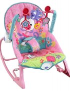 MalPlay Balansoar multifunctional pliabil cu vibratii spatar reglabil in 2 trepte si bara de jucarii detasabila Pink Monkey