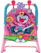 MalPlay Balansoar multifunctional pliabil cu vibratii spatar reglabil in 2 trepte si bara de jucarii detasabila Pink Monkey