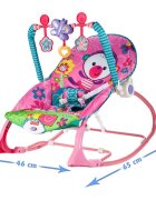 MalPlay Balansoar multifunctional pliabil cu vibratii spatar reglabil in 2 trepte si bara de jucarii detasabila Pink Monkey