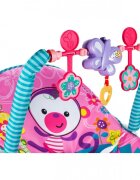 MalPlay Balansoar multifunctional pliabil cu vibratii spatar reglabil in 2 trepte si bara de jucarii detasabila Pink Monkey