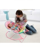 MalPlay Balansoar multifunctional pliabil cu vibratii spatar reglabil in 2 trepte si bara de jucarii detasabila Pink Monkey