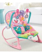 MalPlay Balansoar multifunctional pliabil cu vibratii spatar reglabil in 2 trepte si bara de jucarii detasabila Pink Monkey