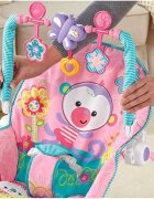 MalPlay Balansoar multifunctional pliabil cu vibratii spatar reglabil in 2 trepte si bara de jucarii detasabila Pink Monkey