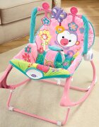 MalPlay Balansoar multifunctional pliabil cu vibratii spatar reglabil in 2 trepte si bara de jucarii detasabila Pink Monkey