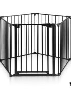MalPlay Bariera de siguranta modulara pentru copii Black 87-340 cm inaltime 75 cm inchidere automata functie tarc de joaca