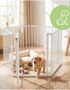 MalPlay Bariera de siguranta modulara pentru copii White 87-340 cm inaltime 75 cm inchidere automata functie tarc de joaca