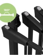MalPlay Bariera de siguranta pentru copii Black BabyProtect 75-110 cm montaj prin presiune fara gaurire inchidere automata protectie dubla include 2 extensii de 14 cm