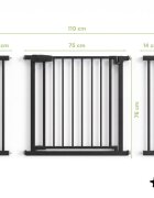 MalPlay Bariera de siguranta pentru copii Black BabyProtect 75-110 cm montaj prin presiune fara gaurire inchidere automata protectie dubla include 2 extensii de 14 cm