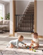 MalPlay Bariera de siguranta pentru copii Black BabyProtect 75-110 cm montaj prin presiune fara gaurire inchidere automata protectie dubla include 2 extensii de 14 cm