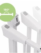 MalPlay Bariera de siguranta pentru copii White BabyProtect 75-110 cm montaj prin presiune fara gaurire inchidere automata protectie dubla include 2 extensii de 14 cm