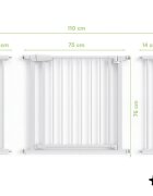 MalPlay Bariera de siguranta pentru copii White BabyProtect 75-110 cm montaj prin presiune fara gaurire inchidere automata protectie dubla include 2 extensii de 14 cm