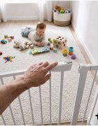 MalPlay Bariera de siguranta pentru copii White BabyProtect 75-110 cm montaj prin presiune fara gaurire inchidere automata protectie dubla include 2 extensii de 14 cm