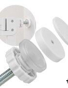 MalPlay Bariera de siguranta pentru copii White BabyProtect 75-110 cm montaj prin presiune fara gaurire inchidere automata protectie dubla include 2 extensii de 14 cm