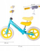 MalPlay Bicicleta copii fara pedale cu roti de 12 inch din spuma EVA cu scaun si ghidon reglabile in inaltime Push Sport GalbenAlbastru inaltime sezut 29-34 cm de la 3 ani inaltime recomandata 80-108 cm