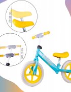 MalPlay Bicicleta copii fara pedale cu roti de 12 inch din spuma EVA cu scaun si ghidon reglabile in inaltime Push Sport GalbenAlbastru inaltime sezut 29-34 cm de la 3 ani inaltime recomandata 80-108 cm