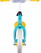 MalPlay Bicicleta copii fara pedale cu roti de 12 inch din spuma EVA cu scaun si ghidon reglabile in inaltime Push Sport GalbenAlbastru inaltime sezut 29-34 cm de la 3 ani inaltime recomandata 80-108 cm