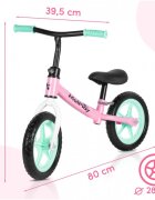 MalPlay Bicicleta de echilibru fara pedale pentru copii Fliki TurquoisePink 12 inch roti spuma EVA cu saua si ghidonul reglabile