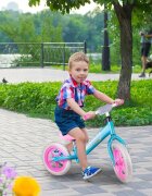 MalPlay Bicicleta fara pedale cu roti de 12 inch din spuma EVA cu scaun si ghidon reglabile in inaltime Push Sport RozAlbastru inaltime sezut 29-34 cm de la 3 ani inaltime recomandata 80-108 cm