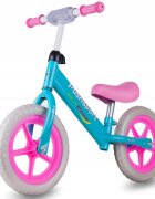 MalPlay Bicicleta fara pedale cu roti de 12 inch din spuma EVA cu scaun si ghidon reglabile in inaltime Push Sport RozAlbastru inaltime sezut 29-34 cm de la 3 ani inaltime recomandata 80-108 cm