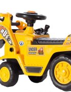 MalPlay Buldozer copii fara pedale Under Construction Galben prevazut cu cheie cupa mobila spatiu depozitare sub scaun greutatea maxima suportata 27 kg