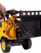 MalPlay Buldozer copii fara pedale Under Construction Galben prevazut cu cheie cupa mobila spatiu depozitare sub scaun greutatea maxima suportata 27 kg