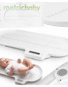 MalPlay Cantar electronic pentru bebelusi si copii White capacitate 30 kg rigleta 60 cm ecran LCD iluminat functii tara si hold dimensiuni produs 70 x 32 x 3 cm