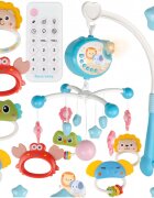 MalPlay Carusel muzical cu rotire 360 de grade cu pandantive colorate cronometru pronuntie numere in engleza cantece vesele proiector si Telecomanda Blue